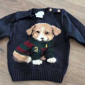 Ralph Lauren Navy Sweater with Puppy Design 6 Months